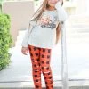 Sydney So Sweet 2 Piece Pants Outfits Pumpkin Truck Orange Plaid Distressed Patch Leggings Girls Outfit