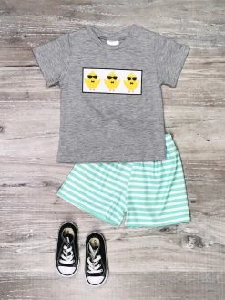 Sydney So Sweet Here For The Chicks Blue Stripe Easter Boys Shorts Outfit