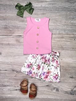 Sydney So Sweet New Arrivals Hey There Dahlia Pink & Purple Floral Girls Shorts Outfit