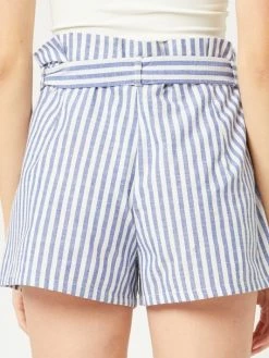 Sydney So Sweet High Waist Stripe Belted Women's Paperbag Shorts Blue Women's Clothing