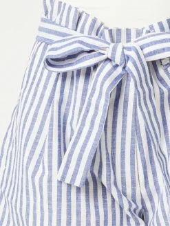 Sydney So Sweet High Waist Stripe Belted Women's Paperbag Shorts Blue Women's Clothing