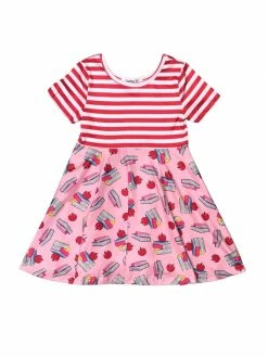 Sydney So Sweet Hittin' The Books Pink & Red Stripe Girls Back To School Skater Dress