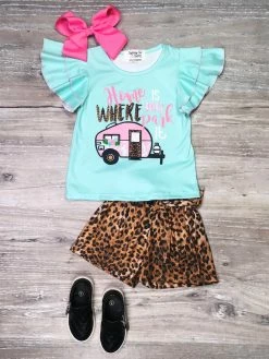 Sydney So Sweet Home Is Where You Park It Blue Camper Cheetah Girls Shorts Outfit