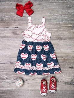 Sydney So Sweet Home Run Honey Baseball Heart Girls Tank Dress New Arrivals