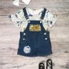 Sydney So Sweet Hopping Into Spring Bunny Golden Sequin Girls Denim Overalls Outfit