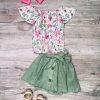 Sydney So Sweet Hosta La Vista Baby Watercolor Floral Green Ruffle Girls Skirt Outfit On Wednesday, We Wear Pink