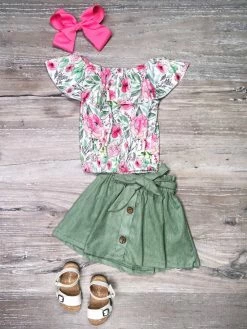 Sydney So Sweet Hosta La Vista Baby Watercolor Floral Green Ruffle Girls Skirt Outfit On Wednesday, We Wear Pink