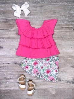 Sydney So Sweet Shorts & Capri Outfits Hosta La Vista Baby Watercolor Floral Pink Ruffle Girls Shorts Outfit