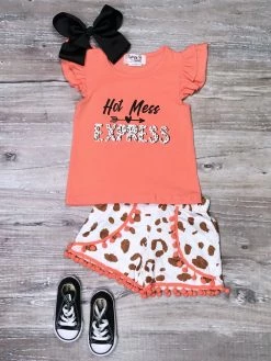 Sydney So Sweet New Arrivals Hot Mess Express Orange Leopard Pom Pom Girls Shorts Outfit