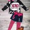 Sydney So Sweet Shorts & Capri Outfits Hugs & Kisses XOXO Pink Leopard Denim Patch Girls Three Piece Set