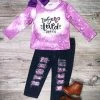 Sydney So Sweet Purple I Am So Loved Acid Wash Sequin Denim Patch Girls Outfit