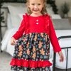 Sydney So Sweet Dresses & Skirt Sets Baking Spirits Bright Gingerbread Red Ruffle Girls Christmas Dress