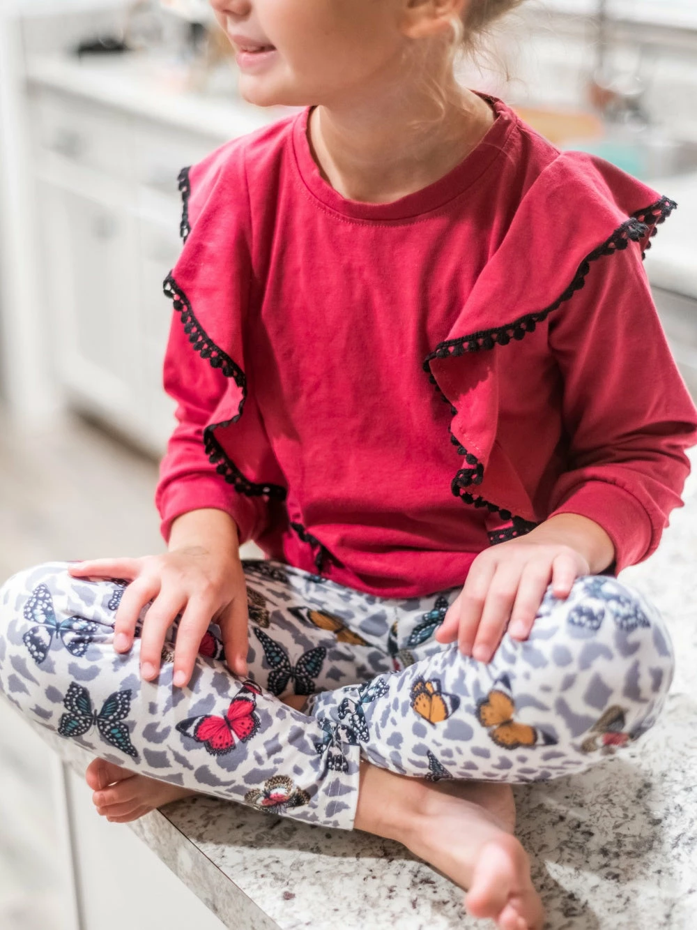 Sydney So Sweet Burgundy Butterfly Leopard Pom Pom Ruffle Girls Outfit 3 Sydney So Sweet Burgundy Butterfly Leopard Pom Pom Ruffle Girls Outfit