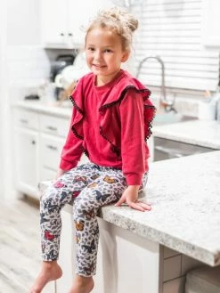 Sydney So Sweet Burgundy Butterfly Leopard Pom Pom Ruffle Girls Outfit 8 Sydney So Sweet Burgundy Butterfly Leopard Pom Pom Ruffle Girls Outfit