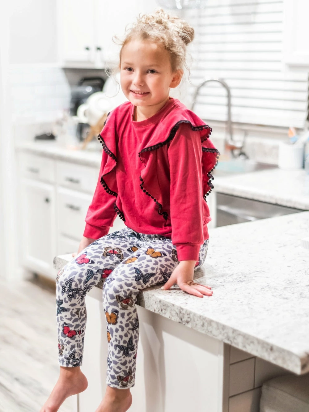 Sydney So Sweet Burgundy Butterfly Leopard Pom Pom Ruffle Girls Outfit 4 Sydney So Sweet Burgundy Butterfly Leopard Pom Pom Ruffle Girls Outfit
