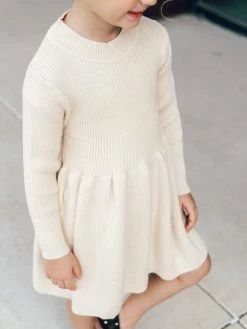Sydney So Sweet Dresses & Skirt Sets Dark Cream Knit Girls Ribbed Knit Sweater Dress