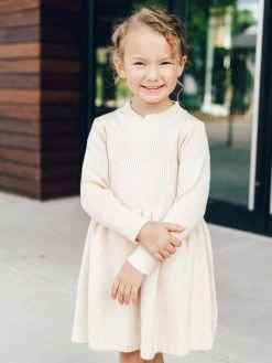 Sydney So Sweet Dresses & Skirt Sets Dark Cream Knit Girls Ribbed Knit Sweater Dress