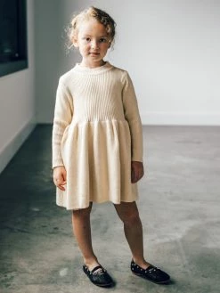 Sydney So Sweet Dresses & Skirt Sets Dark Cream Knit Girls Ribbed Knit Sweater Dress