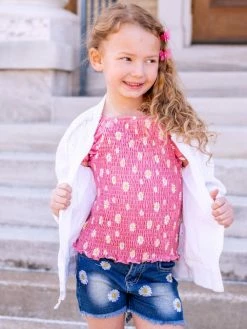 Sydney So Sweet Daisy Blossoms Blush Pink Smocked Denim Girls Shorts Outfit New Arrivals 13 Sydney So Sweet Daisy Blossoms Blush Pink Smocked Denim Girls Shorts Outfit New Arrivals
