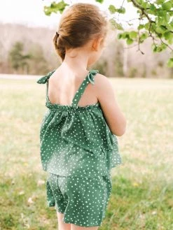 Sydney So Sweet Green Polka Dot Tie Strap Girls Shorts Outfit New Arrivals