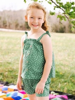 Sydney So Sweet Green Polka Dot Tie Strap Girls Shorts Outfit New Arrivals