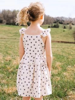 Sydney So Sweet Dresses & Skirt Sets Navy & Ivory Polka Dot Flutter Sleeve Girls Dress