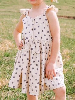 Sydney So Sweet Dresses & Skirt Sets Navy & Ivory Polka Dot Flutter Sleeve Girls Dress