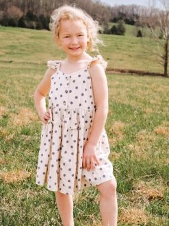 Sydney So Sweet Dresses & Skirt Sets Navy & Ivory Polka Dot Flutter Sleeve Girls Dress