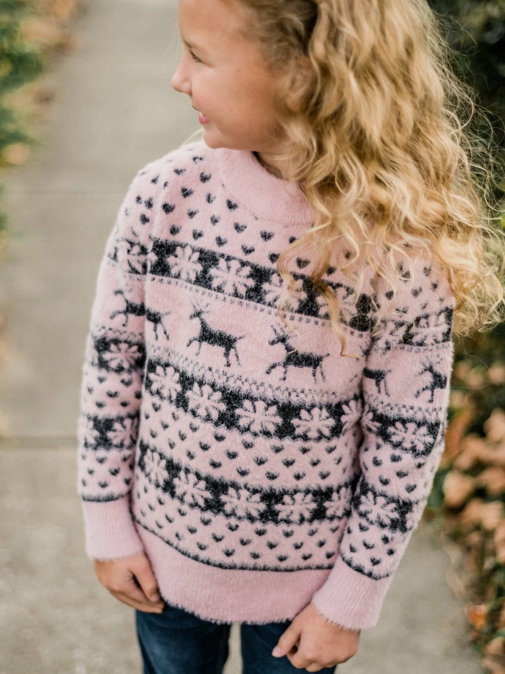 Sydney So Sweet Pink Snow Fair Isle Deer Fuzzy Girls Sweater Top T-Shirts & Tops 5 Sydney So Sweet Pink Snow Fair Isle Deer Fuzzy Girls Sweater Top T-Shirts & Tops