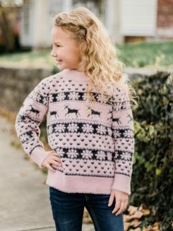 Sydney So Sweet Pink Snow Fair Isle Deer Fuzzy Girls Sweater Top T-Shirts & Tops 9 Sydney So Sweet Pink Snow Fair Isle Deer Fuzzy Girls Sweater Top T-Shirts & Tops