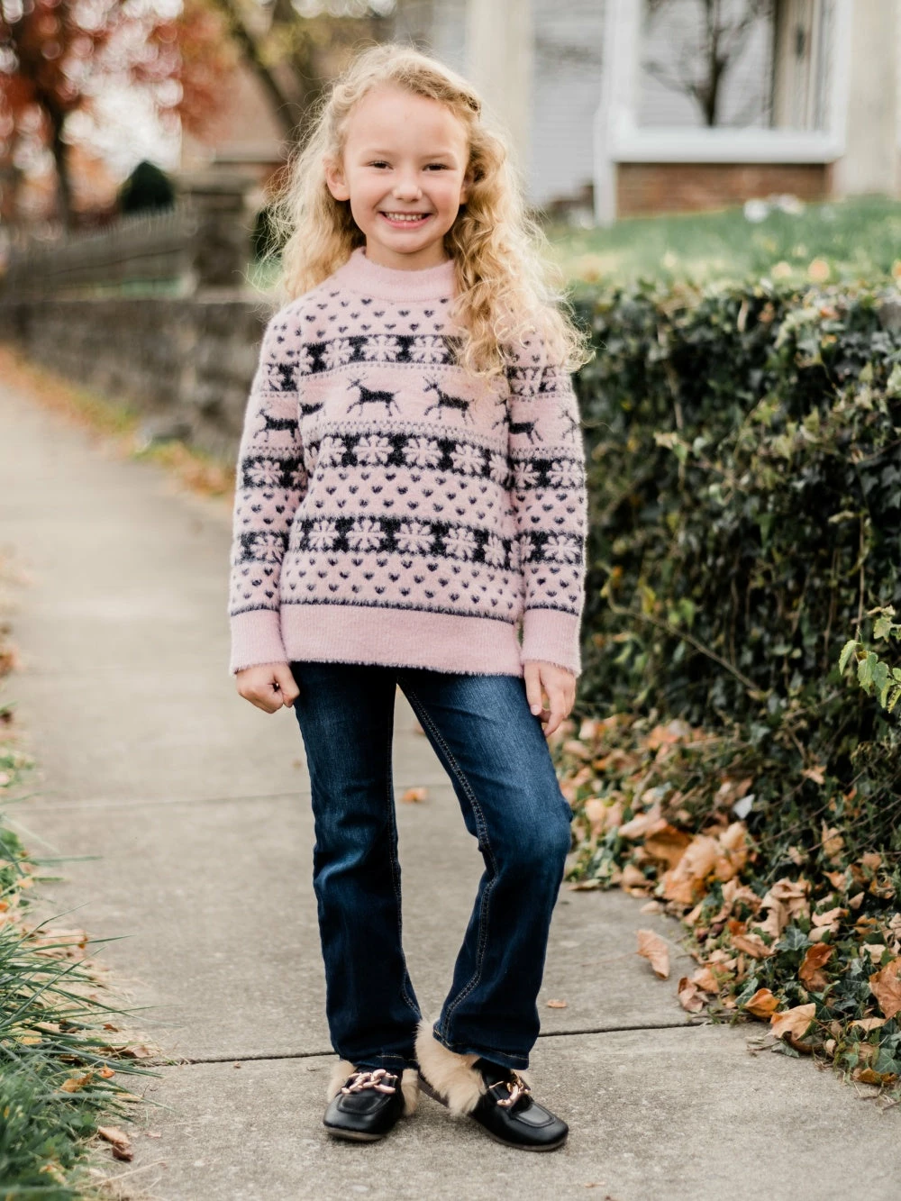 Sydney So Sweet Pink Snow Fair Isle Deer Fuzzy Girls Sweater Top T-Shirts & Tops 4 Sydney So Sweet Pink Snow Fair Isle Deer Fuzzy Girls Sweater Top T-Shirts & Tops