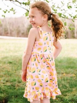 Sydney So Sweet Pink Lemonade Ruffle Tie Strap Girls Tank Dress