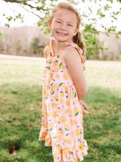 Sydney So Sweet Pink Lemonade Ruffle Tie Strap Girls Tank Dress