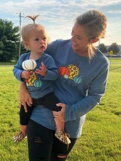 Sydney So Sweet Mommy And Me - It's Fall Y'all Pumpkin Blue Thermal Matching Top
