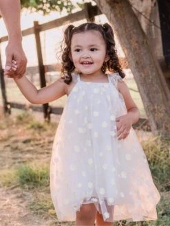Sydney So Sweet Dresses & Skirt Sets Ivory Daisy Tulle Girls Flutter Sleeve Summer Dress
