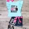 Sydney So Sweet Just Moody Cow Print Denim Girls Shorts Outfit