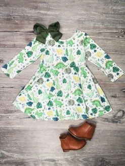 Sydney So Sweet Keepin' It Green Dino Days Girls Long Sleeve Skater Dress Dresses & Skirt Sets