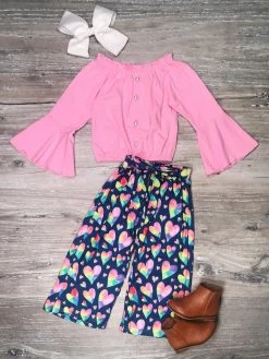 Sydney So Sweet 2 Piece Pants Outfits Key To My Heart Rainbow Pink Flare Wide Leg Girls Outfit