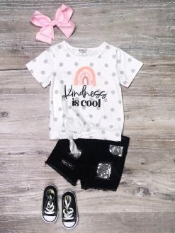 Sydney So Sweet New Arrivals Kindness Is Cool Gray Polka Dot Sequin Denim Girls Shorts Outfit