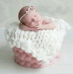 Sydney So Sweet Blue - Chunky Knit Infant Baby Layering Photo Prop Blanket Or Basket Stuffer