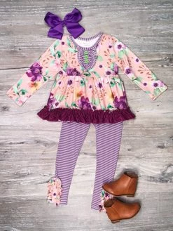 Sydney So Sweet Lavender Lilac Floral Ruffle Ruffle Girls Outfit