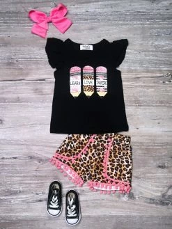 Sydney So Sweet Learn, Love, & Inspire Pencil Pink Cheetah Girls Back To School Shorts Outfit