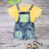 Sydney So Sweet Shorts & Capri Outfits Lemon Drop Yellow Denim Patch Girls Overall Shorts Outfit