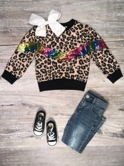 Sydney So Sweet T-Shirts & Tops Leopard Pizzaz Girls Pullover Sequin Sweatshirt