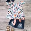 Sydney So Sweet Let Your Dreams Blossom Orange & Blue Floral Denim Girls Shorts Outfit New Arrivals