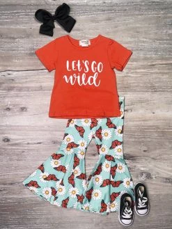 Sydney So Sweet Let's Go Wild Butterfly Daisy Blue Bell Bottom Girls Boutique Outfit