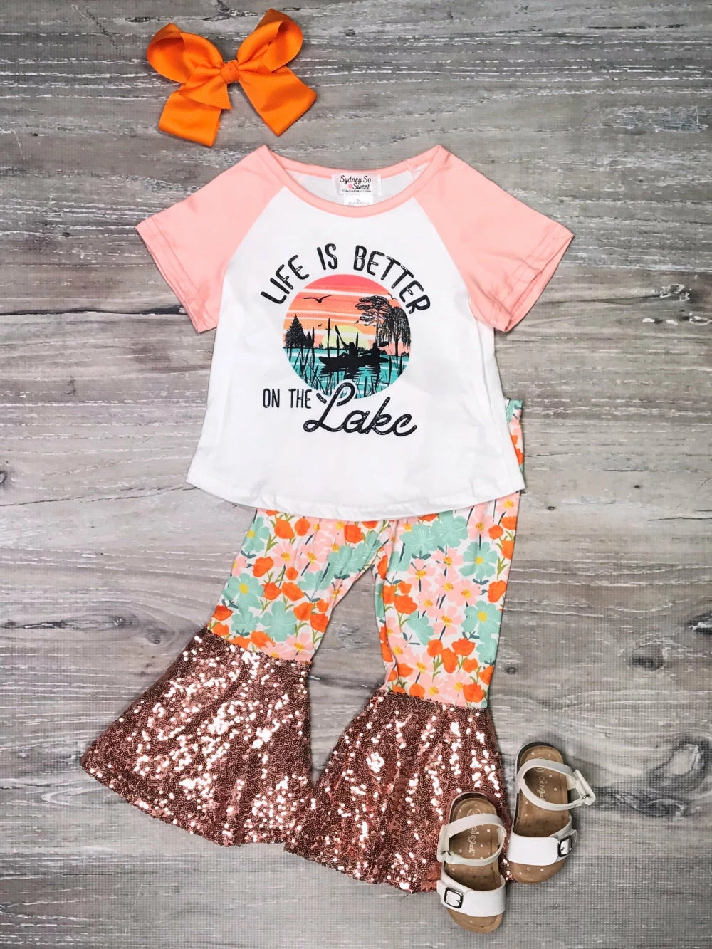 Sydney So Sweet Life Is Better At The Lake Pink Sunset Sequin Girls Bell Bottom Outfit 1 Sydney So Sweet Life Is Better At The Lake Pink Sunset Sequin Girls Bell Bottom Outfit