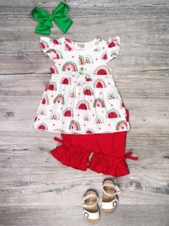 Sydney So Sweet New Arrivals Life Is Sweet Watermelon Rainbow Red Ruffle Girls Shorts Outfit
