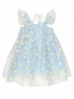 Sydney So Sweet Light Blue Daisy Tulle Girls Flutter Sleeve Summer Dress 9 Sydney So Sweet Light Blue Daisy Tulle Girls Flutter Sleeve Summer Dress