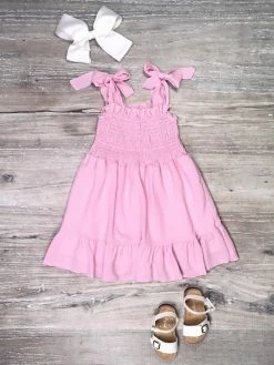 Sydney So Sweet Dresses & Skirt Sets Light Pink Smocked Tie Babydoll Girls Spring Summer Dress